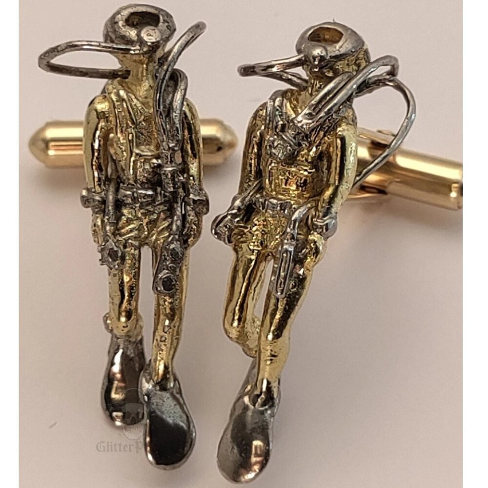 Artisan 18g Custom Solid 14k Multi-Tone Gold Scuba Diver Cufflinks (585)
